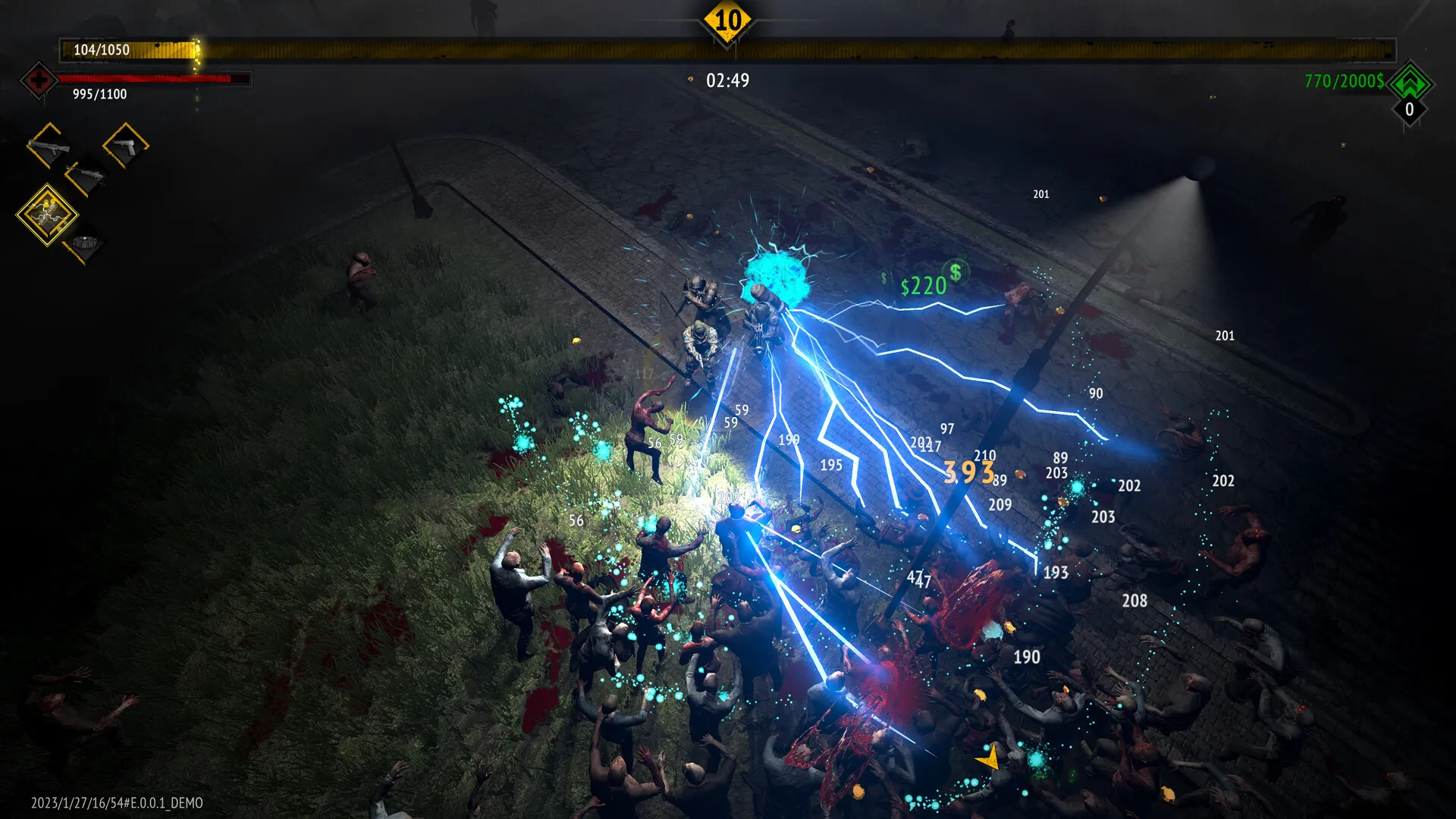 Yet Another Zombie Survivors squad firing electric chain abilities into the Horde